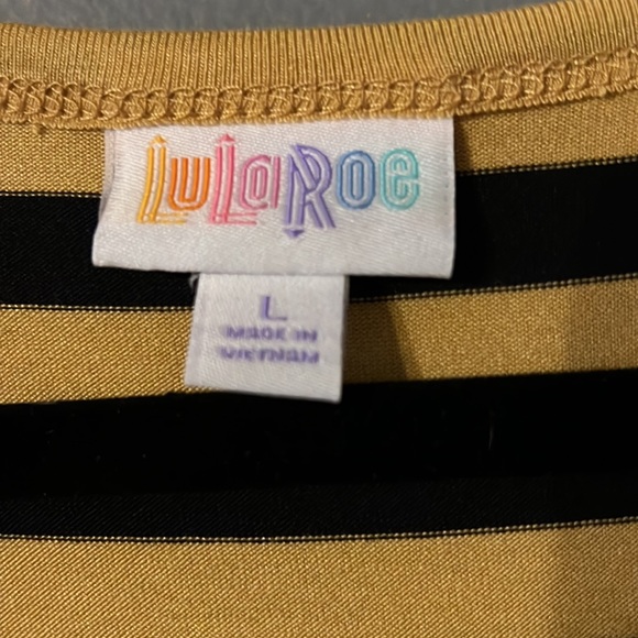 NTW Lularoe Julia dress in mustard & black stripe. Sz L. Super soft & stretchy. - Picture 2 of 5